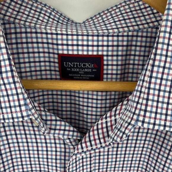 Untuckit men’s erbach-pink button up checkered nylon long sleeve shirt size XXXL - Picture 2 of 6